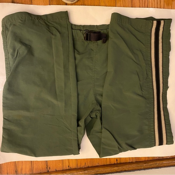 Men’s unisex Gap Y2k green nylon stripe track pants wide leg adjustable belt - Picture 10 of 16